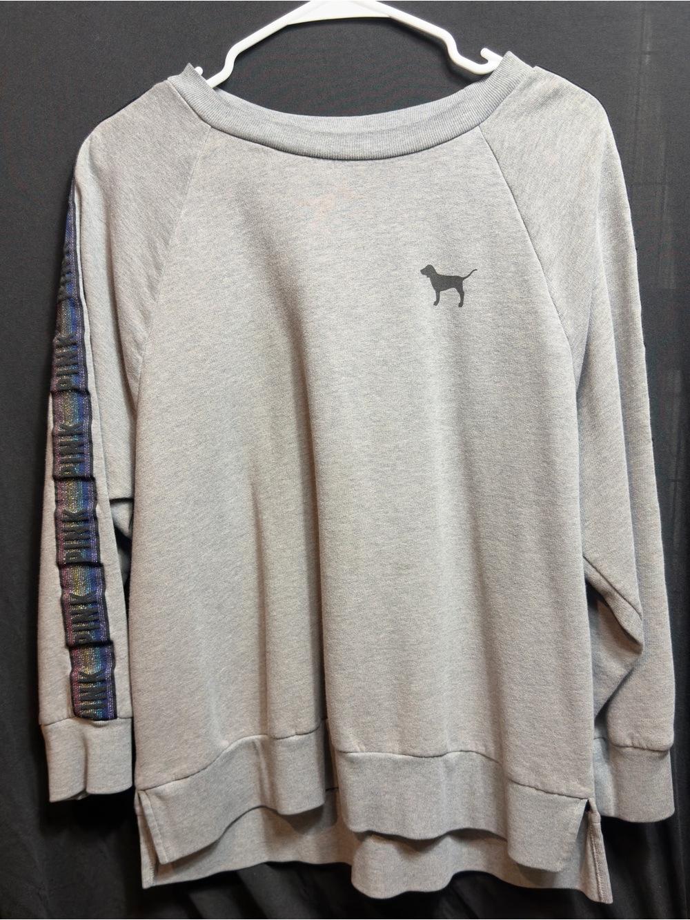 PINK Victoria's Secret Gray Pullover Sweatshirt with Iridescent Sleeve Trim
